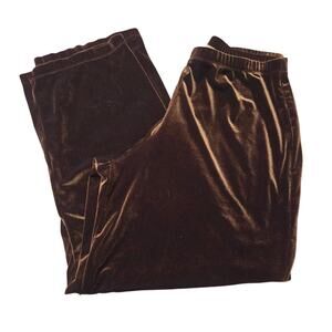 Vintage Y2K Velour Velvet Pants Notations Large Brown High Waist 90s Stretch